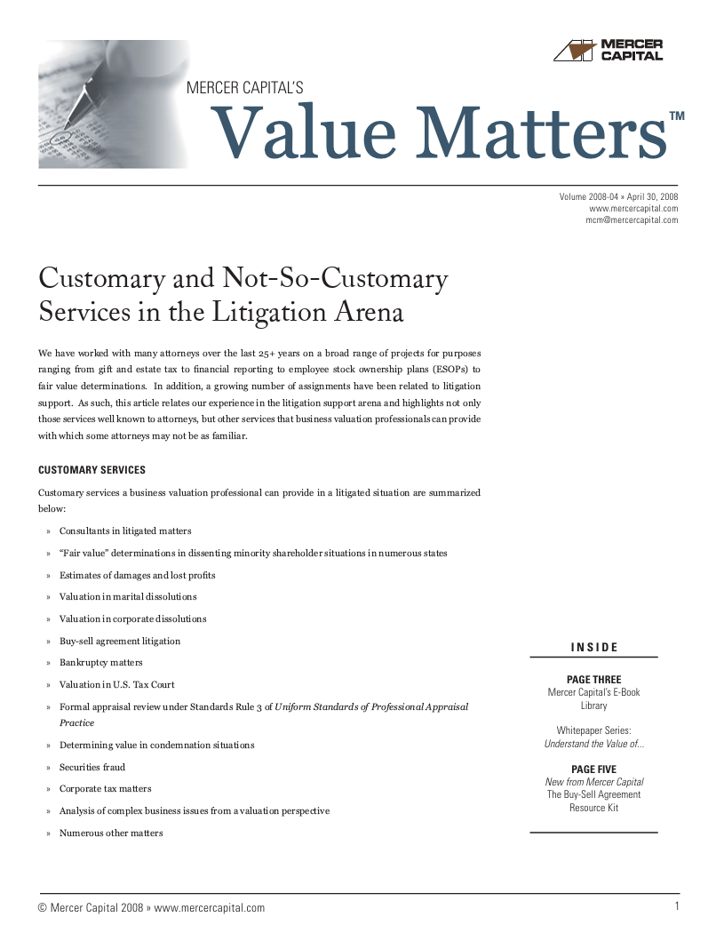 Mercer Capital’s Value Matters 2008-04