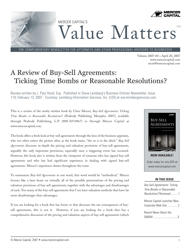 Mercer Capital’s Value Matters 2007-04