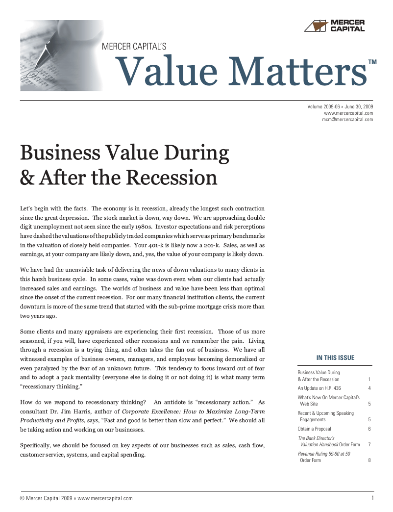 Mercer Capital’s Value Matters 2009-06