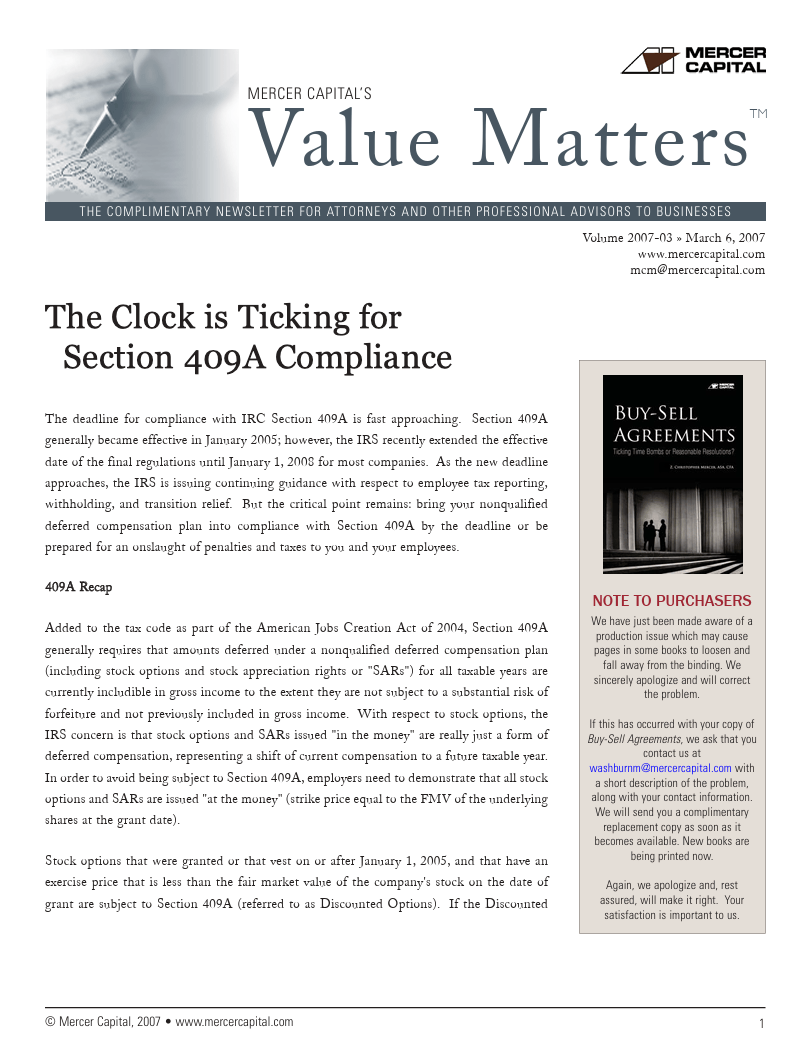 Mercer Capital’s Value Matters 2007-03
