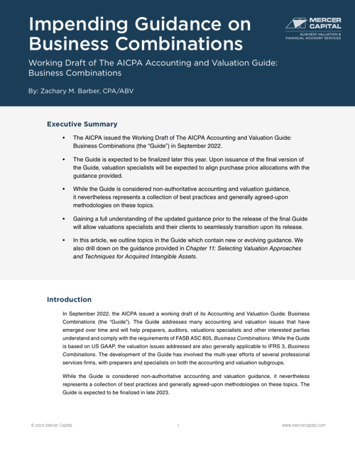 Cov_2023 Impending Guidance On Business Combinations