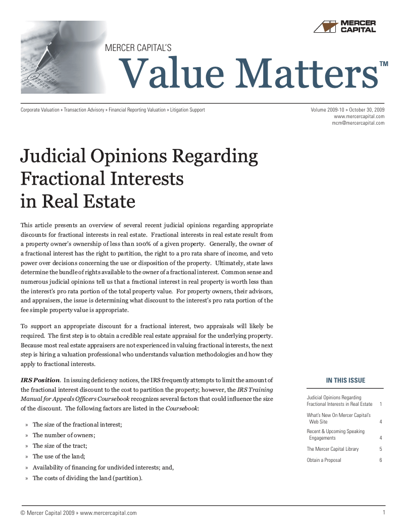 Mercer Capital’s Value Matters 2009-10