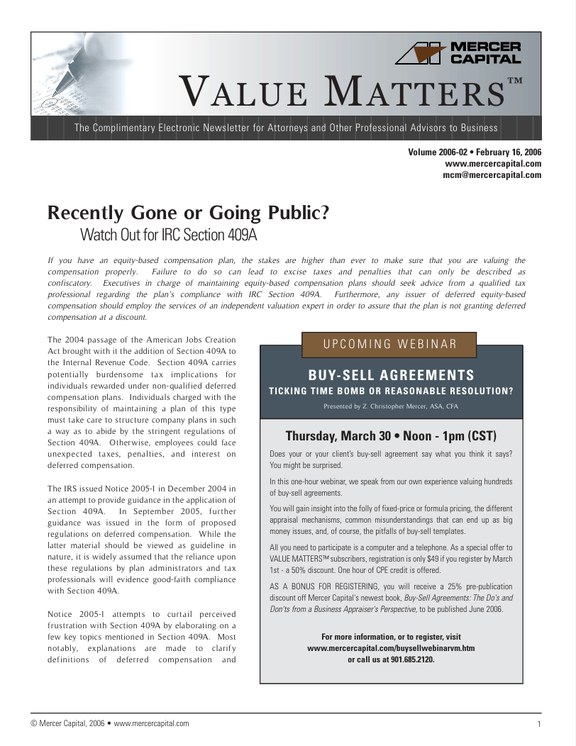 Mercer Capital’s Value Matters 2006-02
