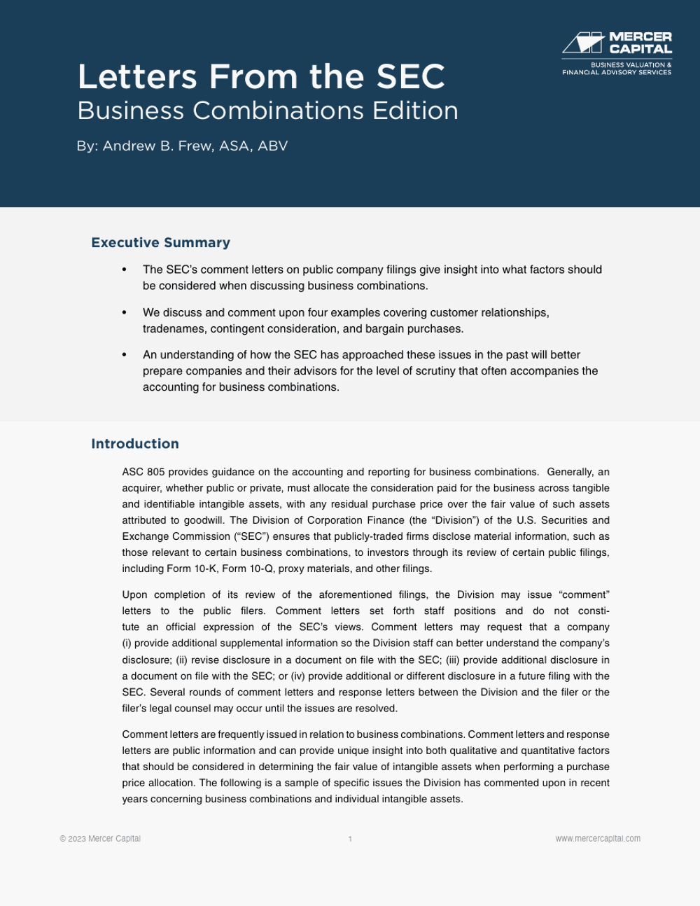 Sec Lettering Letters From the SEC Business Combinations Edition