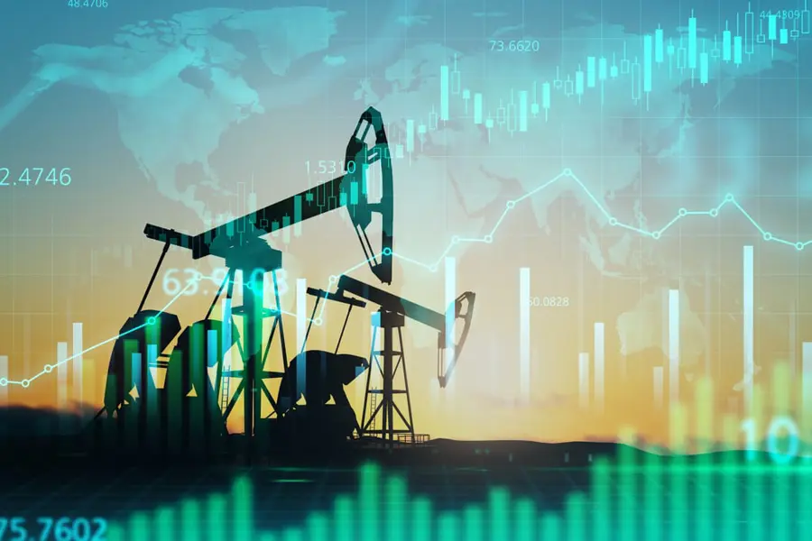 Oil Rig With Data Charts Overlain