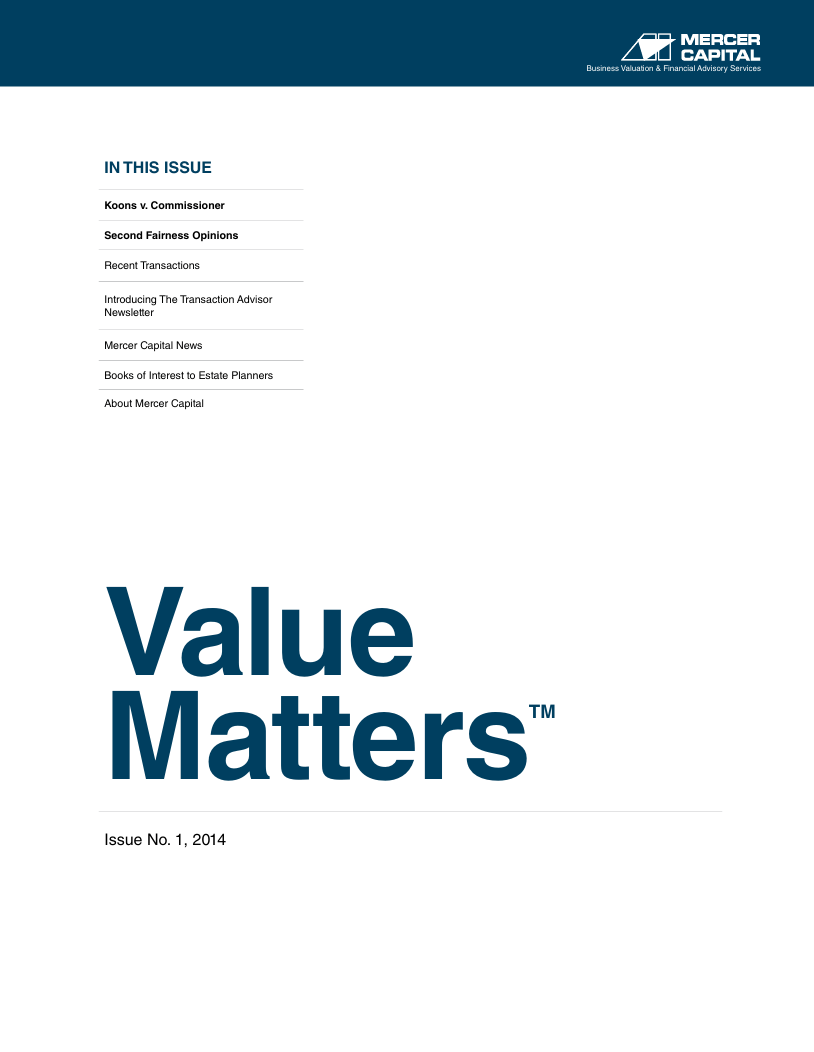 Mercer Capital’s Value Matters 2014-01