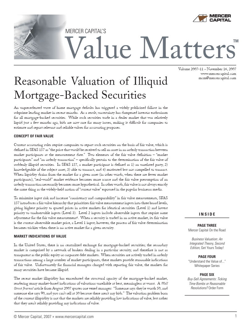 Mercer Capital’s Value Matters 2007-11