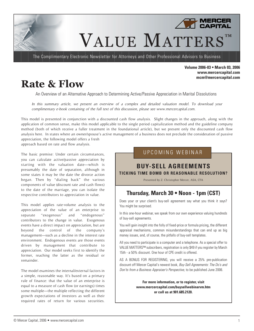 Mercer Capital’s Value Matters 2006-03