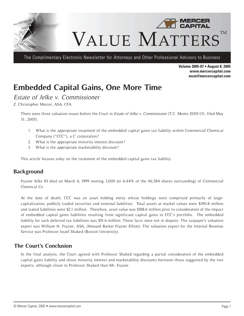 Mercer Capital’s Value Matters 2005-07