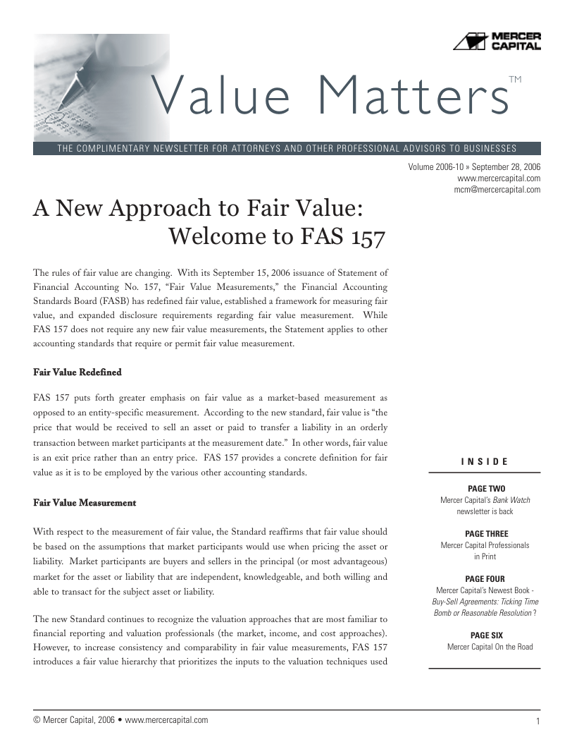 Mercer Capital’s Value Matters 2006-10
