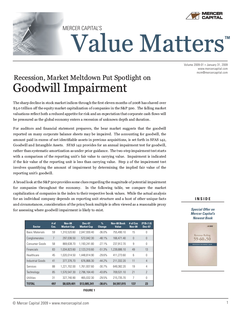 Mercer Capital’s Value Matters 2009-01