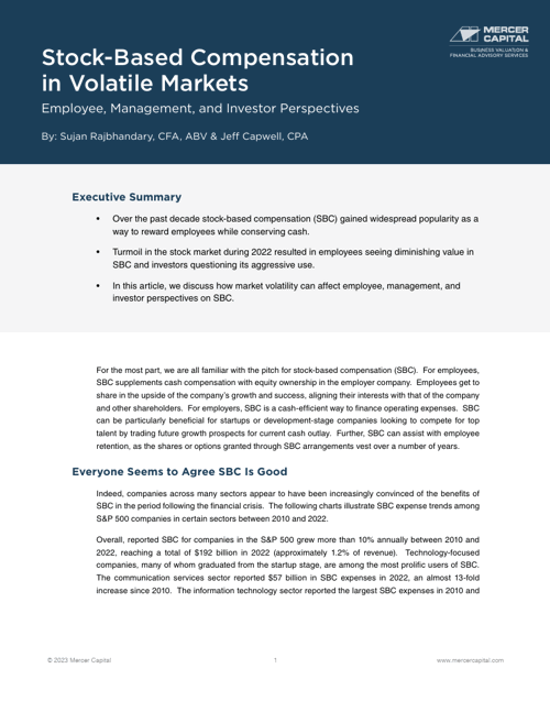 Cov_2023 Stock Based Compensation In Volatile Markets